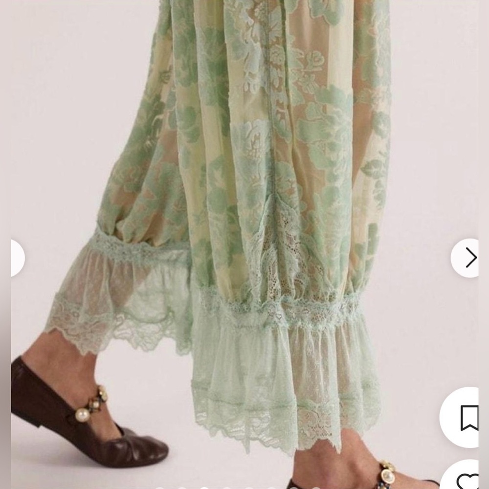 New Free People Forever Young Burnout Lace Pants ~  Seafoam Green - Picture 3 of 12